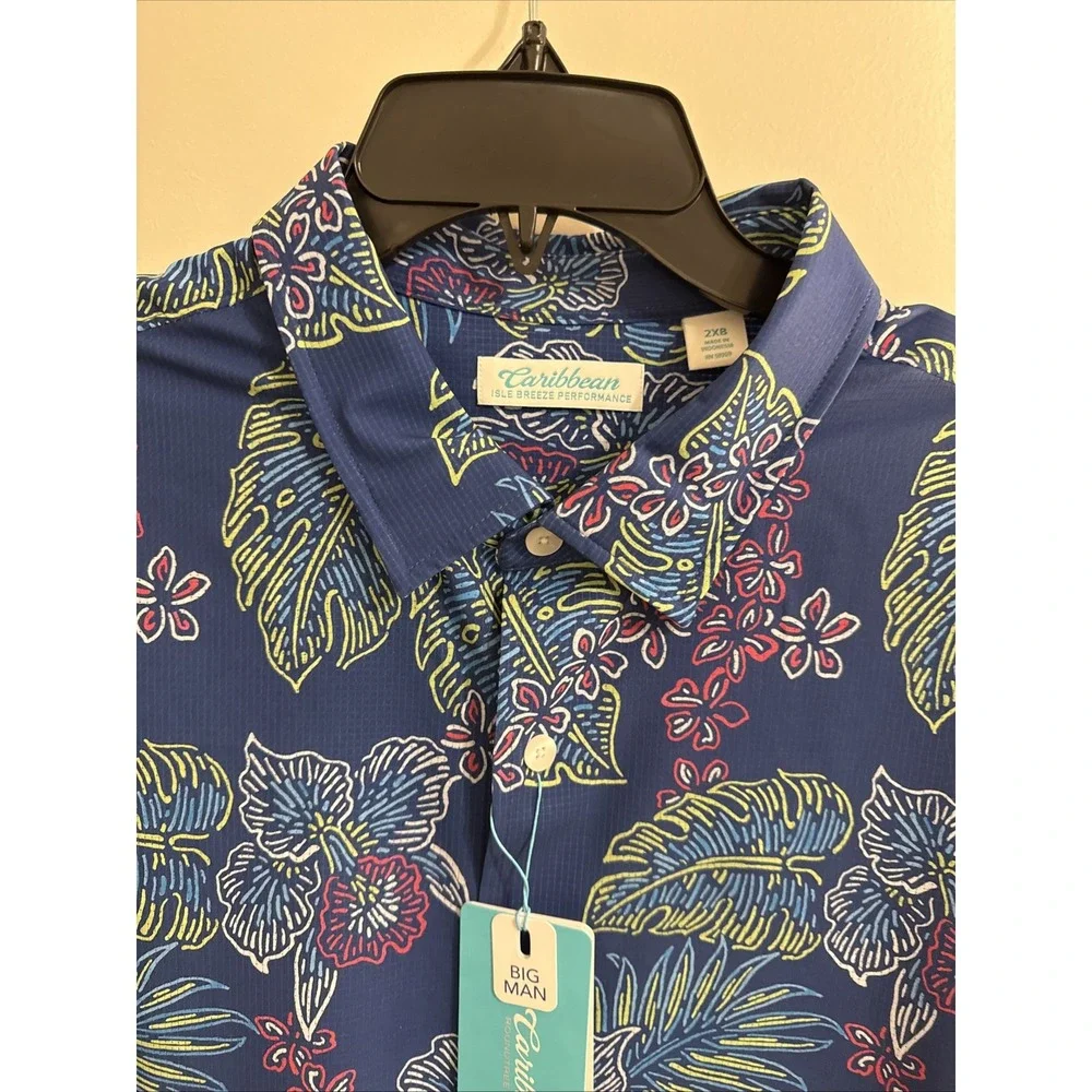 Caribbean mens SHIRT PERFORMANCE isle breeze stretch neon TALL 2XB NEW‎ $69.50